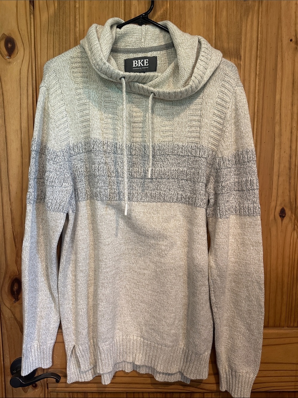 BKE Men's Cream and Gray Crossover Hooded Pullover sweater
